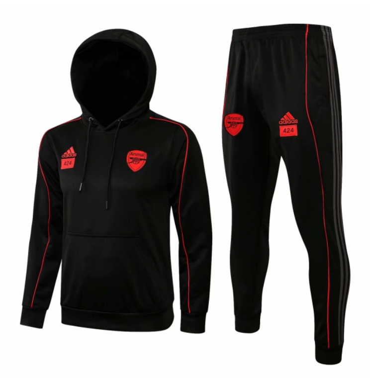 2021/22 Arsenal 424 Black Training Kits Hoodie Sweater with Pants